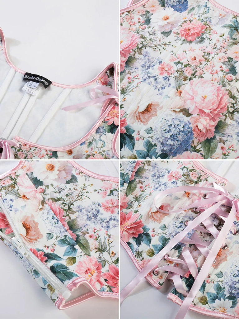 Scarlet Darkness Flower Under Bust Bustier Corset with 11 Bones