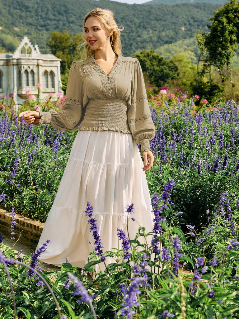 Scarlet Darkness Smocked Waist Renaissance Cotton Peasant Tops