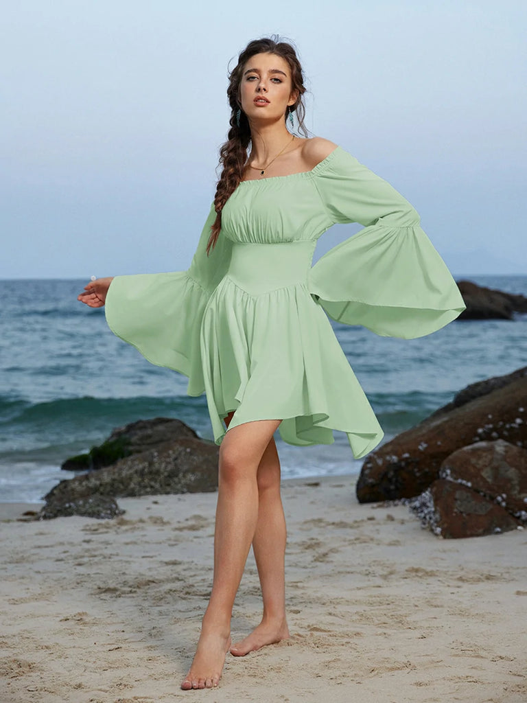 Scarlet Darkness Renaissance Off Shoulder Witch Cosplay Pocket Dress