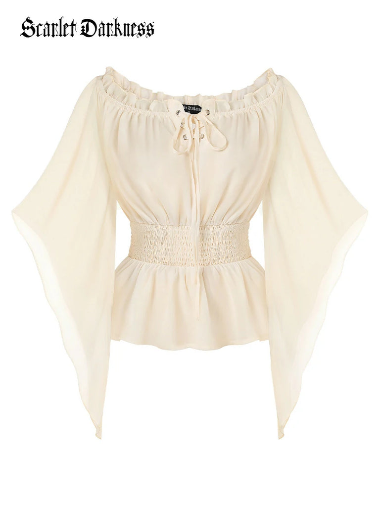 Scarlet Darkness Renaissance Flowing Off-Shoulder Witch Tops Apricot