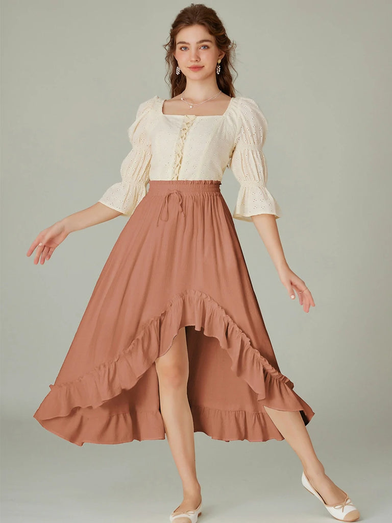 Scarlet Darkness Slub Cotton Renaissance Drawstring Waist Pocket Skirt