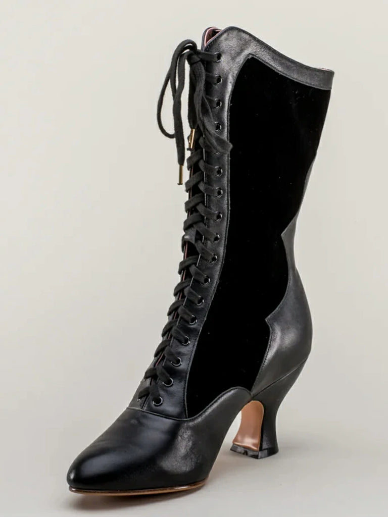 Scarlet Darkness Gothic Velvet Leather High-heeled Boots for Parties