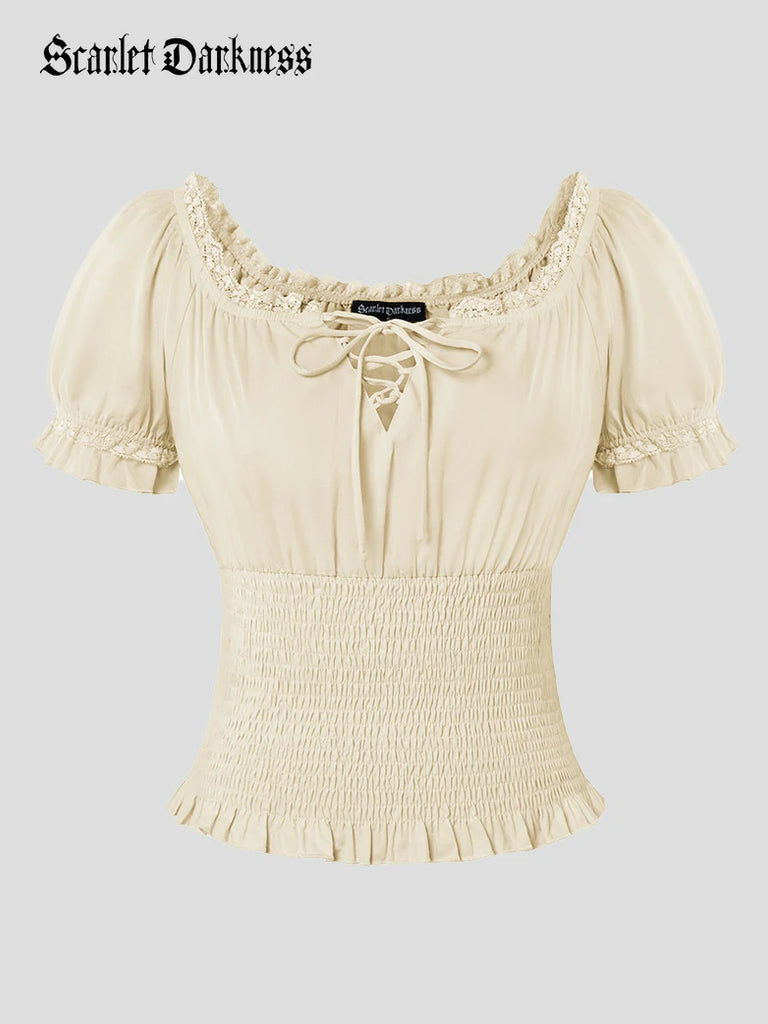 Scarlet Darkness Women Renaissance Cotton Off Shoulder Tops Apricot