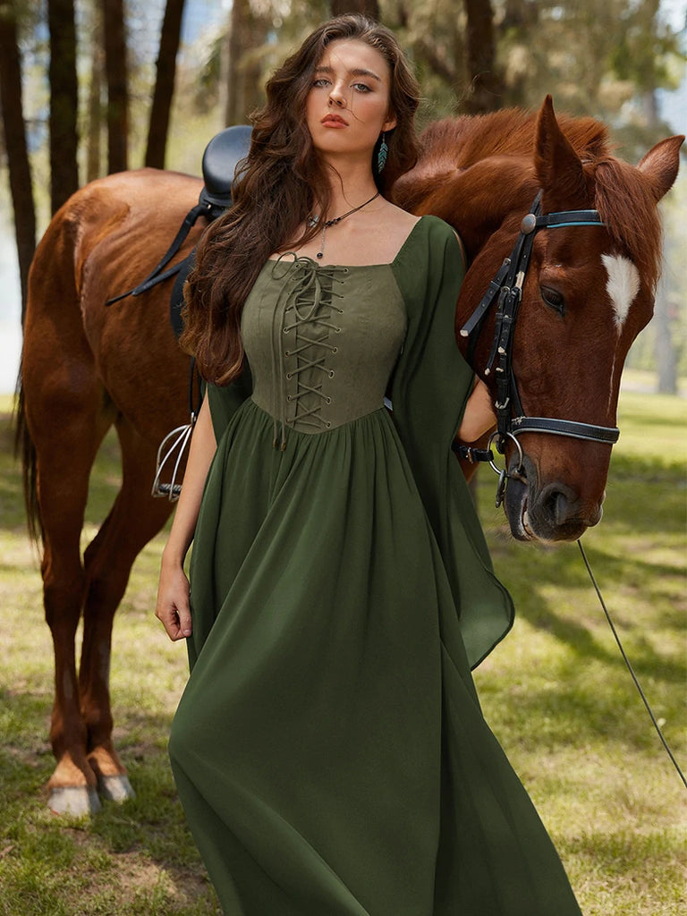 Scarlet Darkness Renaissance Corset Dress Contrast Slit Sleeve Pocket Dress