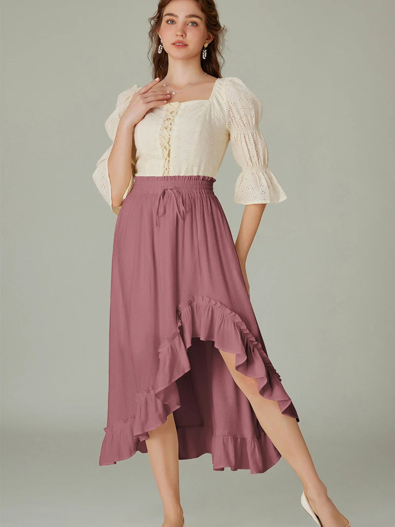 Scarlet Darkness Slub Cotton Renaissance Drawstring Waist Pocket Skirt