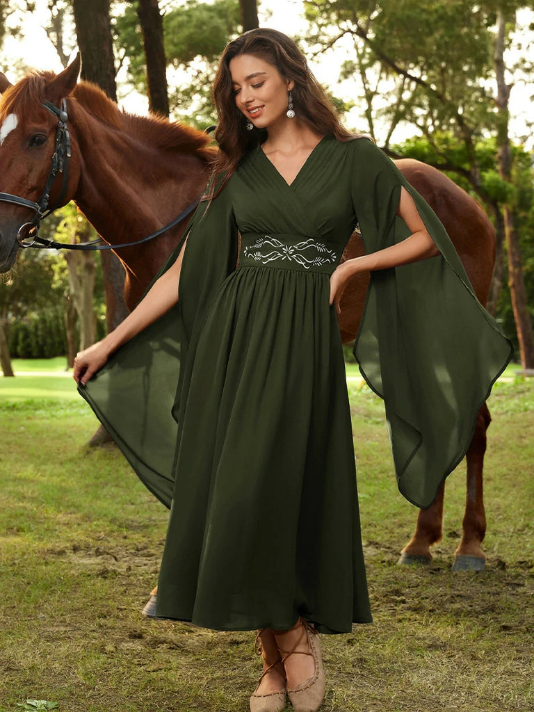 Scarlet Darkness Renaissance Purple Embroidered Chiffon Pockets Dress