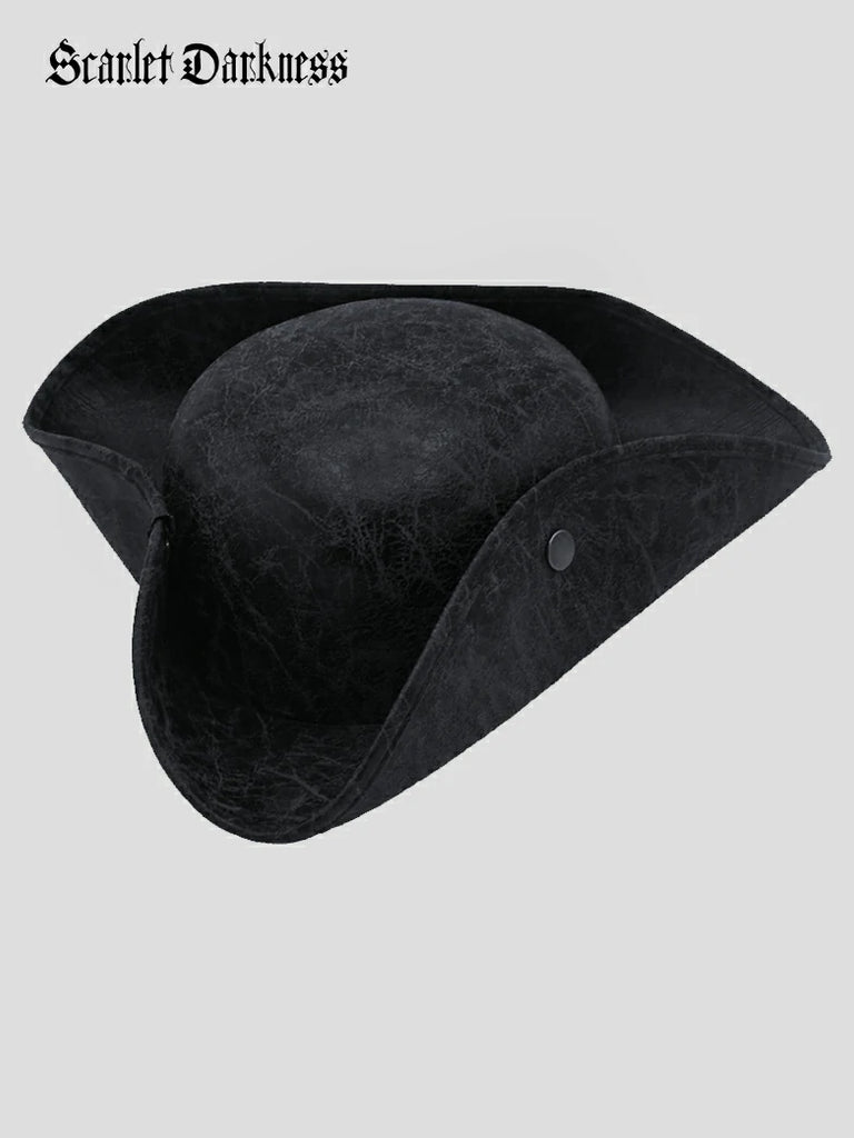 Scarlet Darkness Vintage Patterned Pirate Triangle Leather Hat