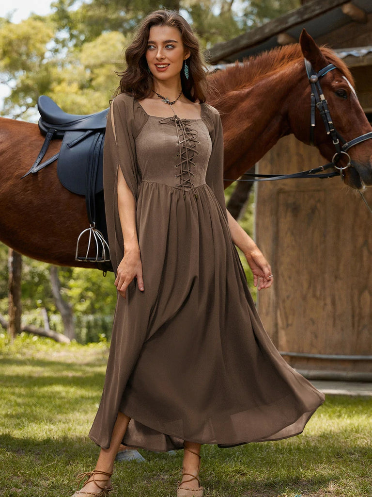 Scarlet Darkness Renaissance Corset Dress Contrast Slit Sleeve Pocket Dress