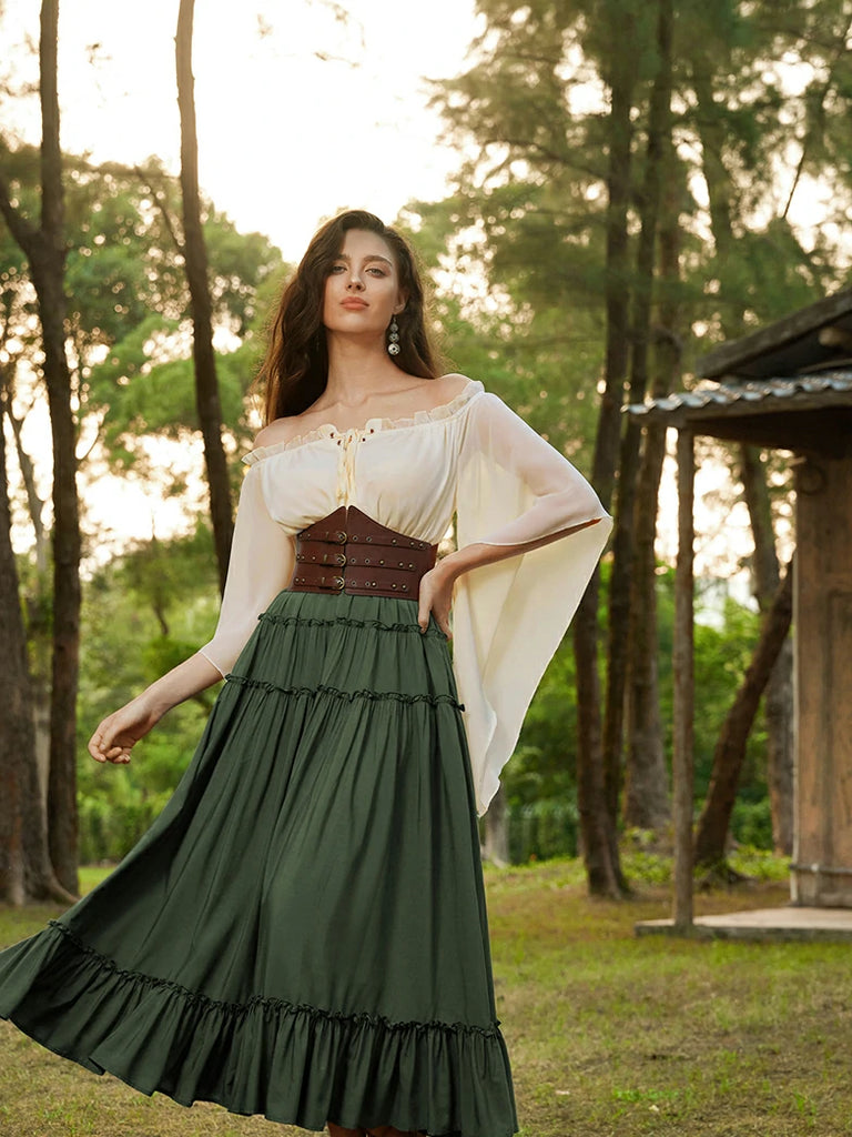 Scarlet Darkness Renaissance Flowing Off-Shoulder Witch Tops