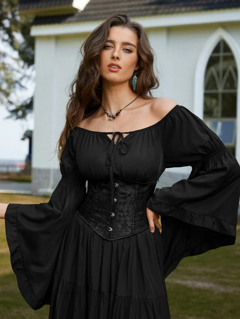 Scarlet Darkness Renaissance Off Shoulder Elastic Waist Maxi Dress