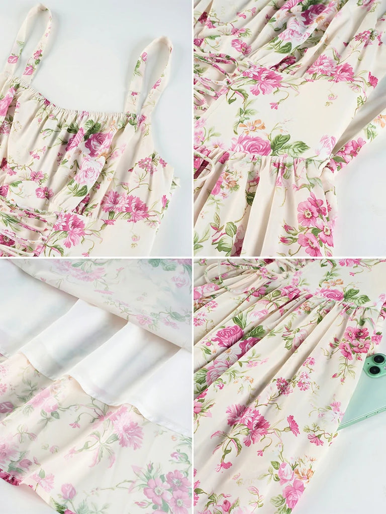 Scarlet Darkness 2026 Summer Floral Chiffon Flared Sundress for Women