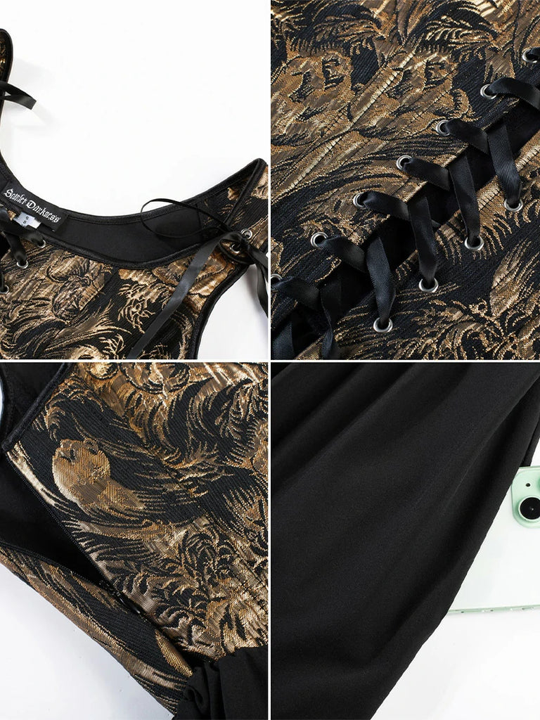 Scarlet Darkness Renaissance Jacquard Boned Pocket Overdress + Chemise