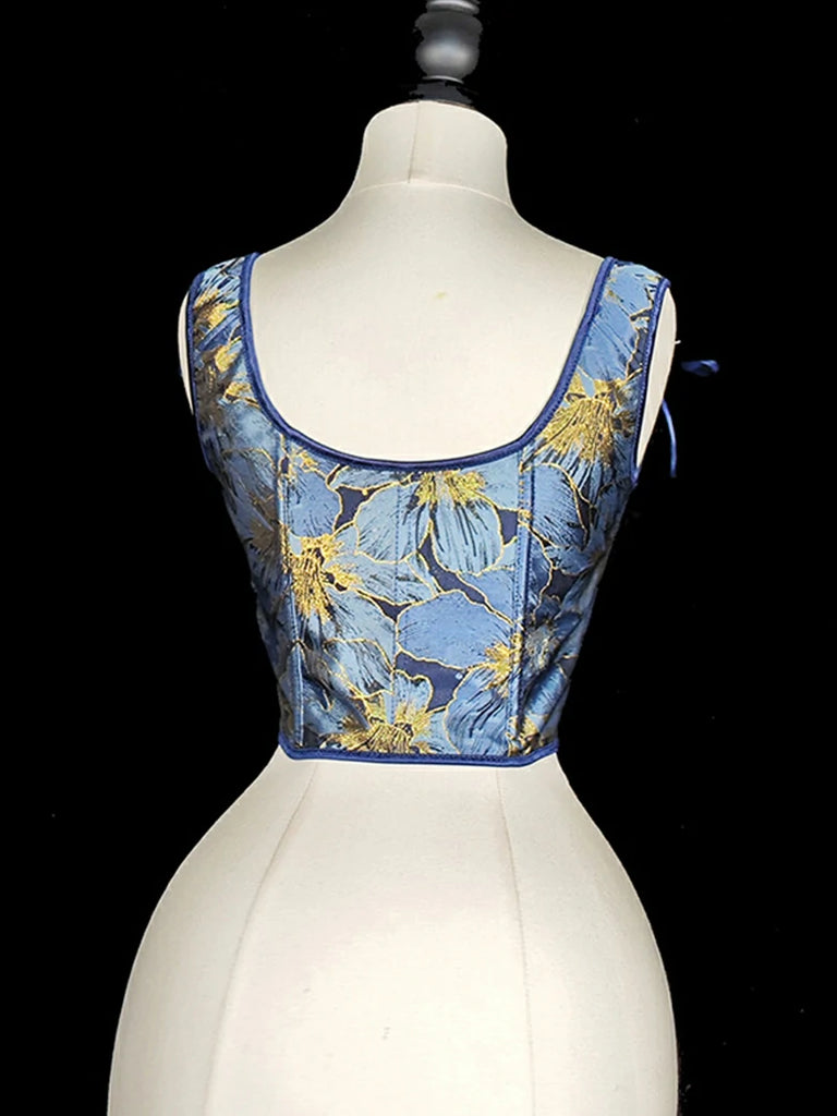 Scarlet Darkness Royal Blue Victorian Jacquard Corset with Lace up