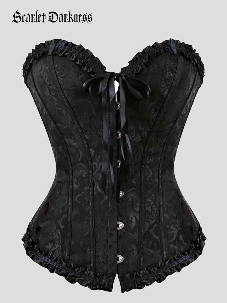 Scarlet Darkness Tinkerbell Jacquard Corset Top Boned Shapewear Black