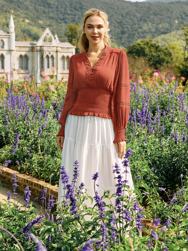 Scarlet Darkness Smocked Waist Renaissance Cotton Peasant Tops