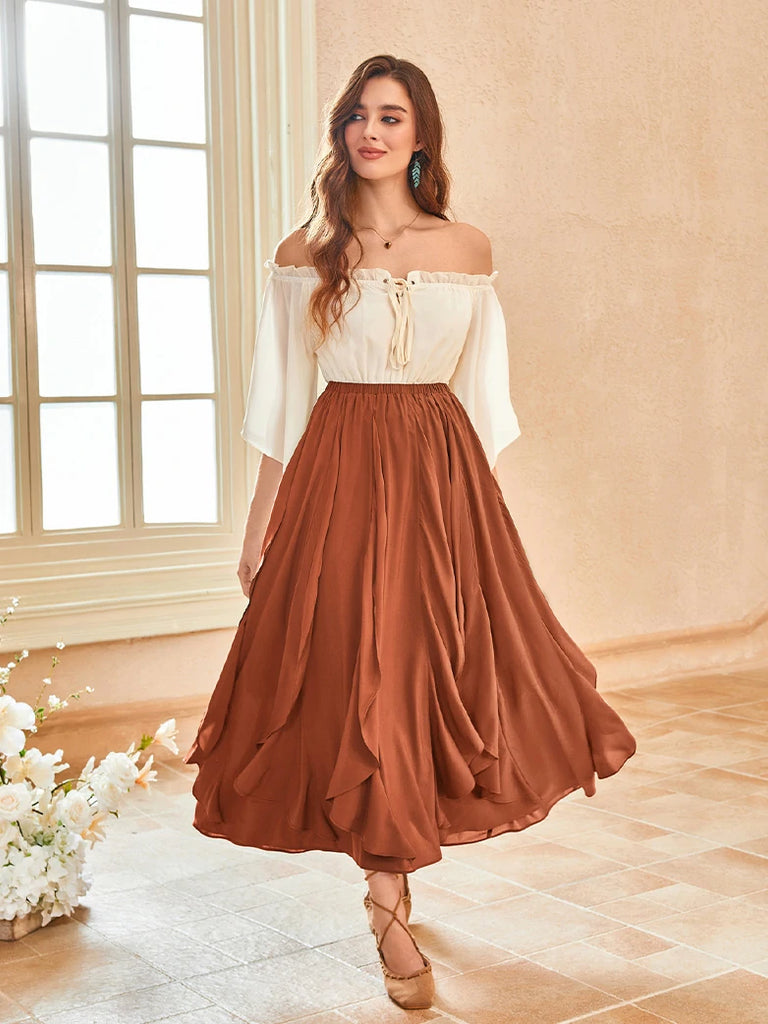 Scarlet Darkness Renaissance Ruffle Swing Skirt with Pockets