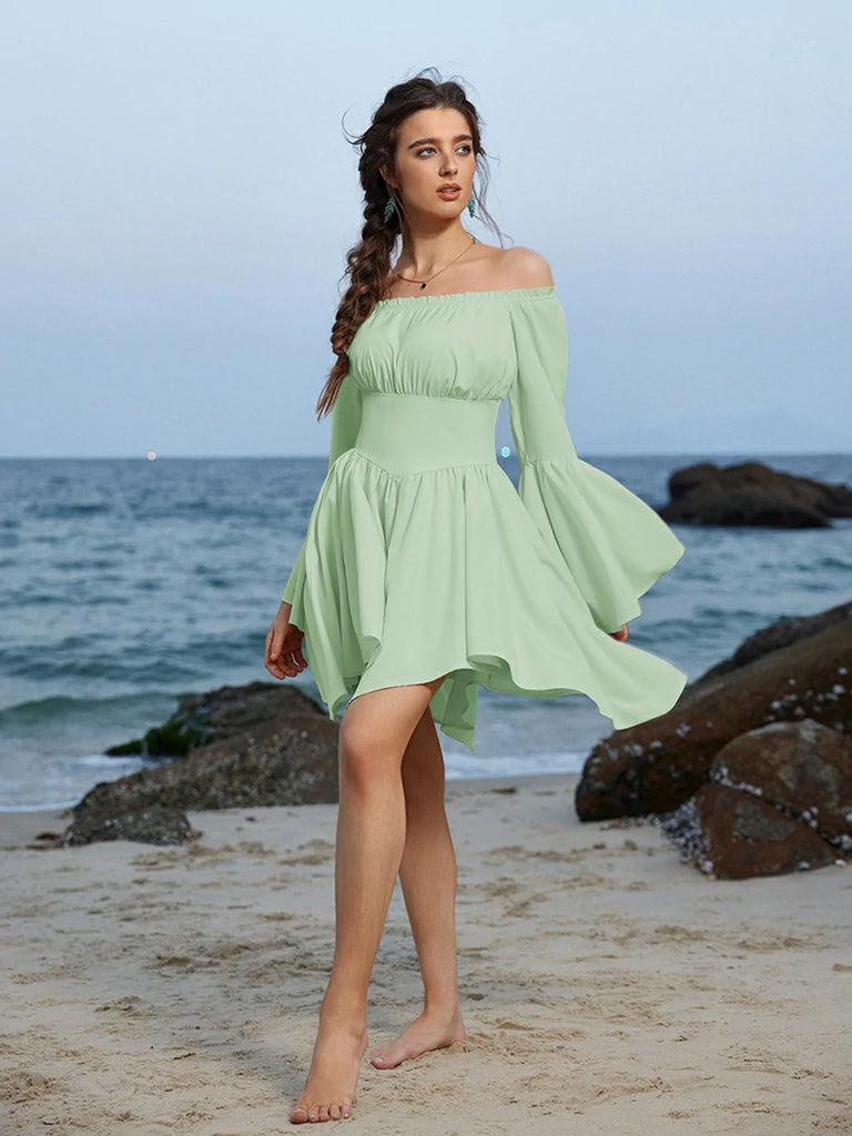 Scarlet Darkness Renaissance Irregular Hem Off Shoulder Pockets Dress