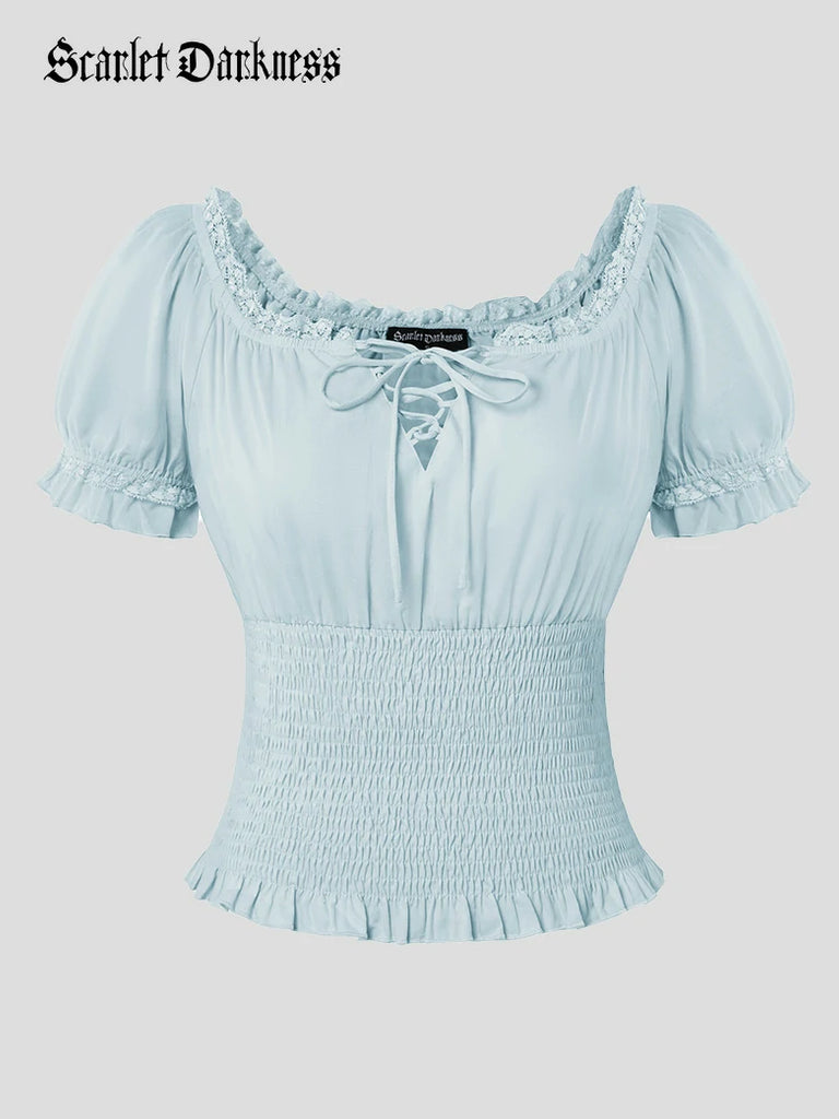 Scarlet Darkness Women Renaissance Cotton Off Shoulder Tops Light blue