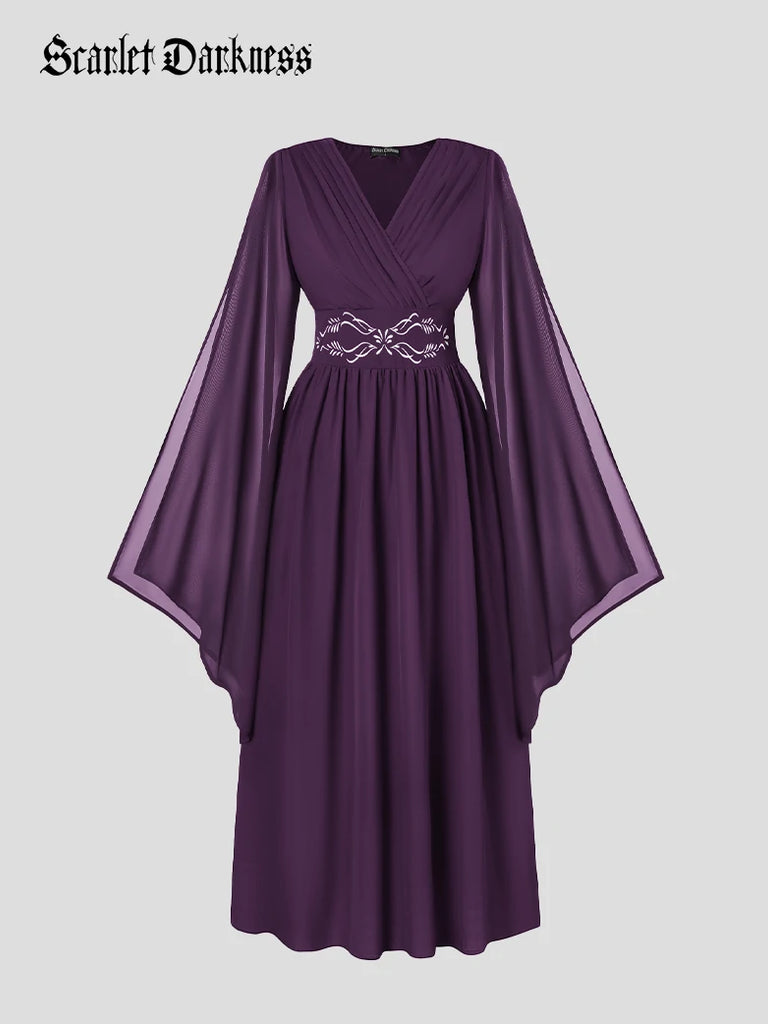 Renaissance Purple Embroidered Chiffon Pockets Dress Renaissance Purple Embroidered Chiffon Pockets Dress