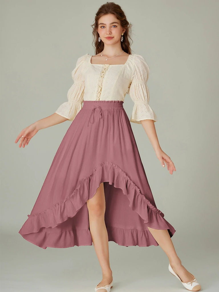 Scarlet Darkness Slub Cotton Renaissance Drawstring Waist Pocket Skirt