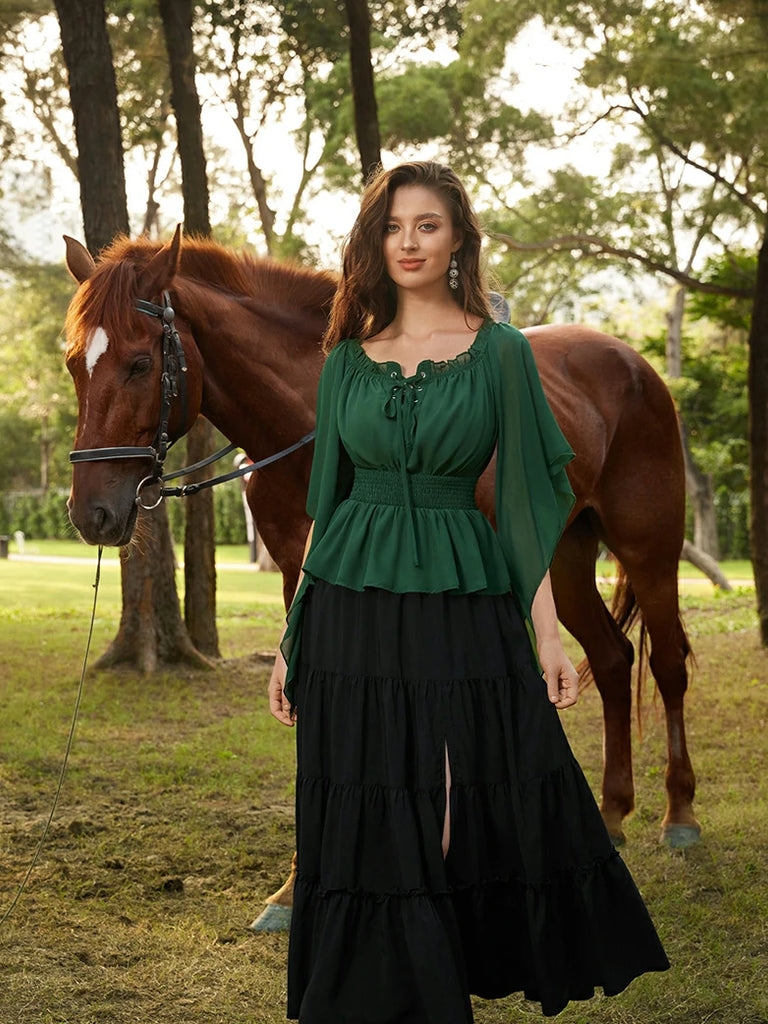 Scarlet Darkness Renaissance Flowing Off-Shoulder Witch Tops