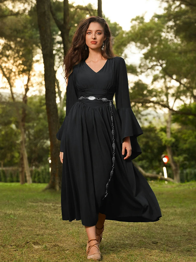 Scarlet Darkness Renaissance Fairy Elastic Waist Maxi Dress with Pockets