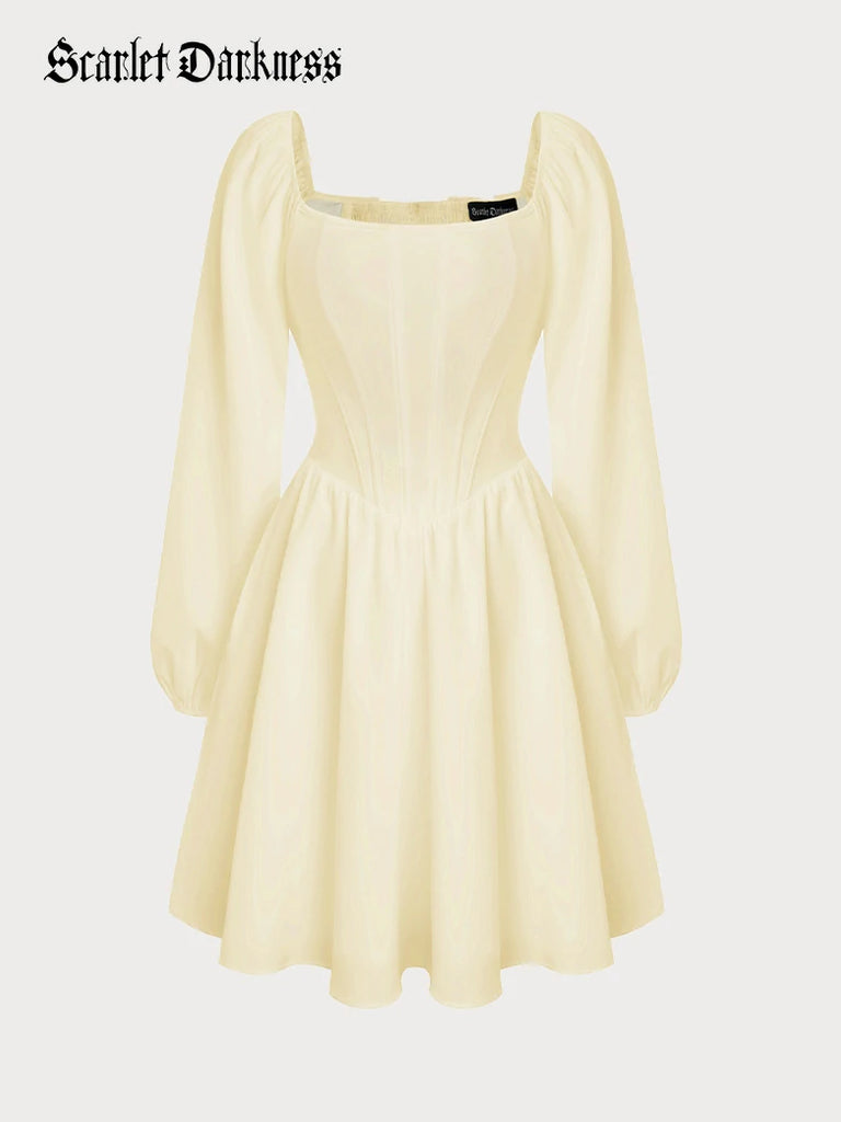 Scarlet Darkness Victorian Cocktail Party Corset Dress with Pockets Apricot