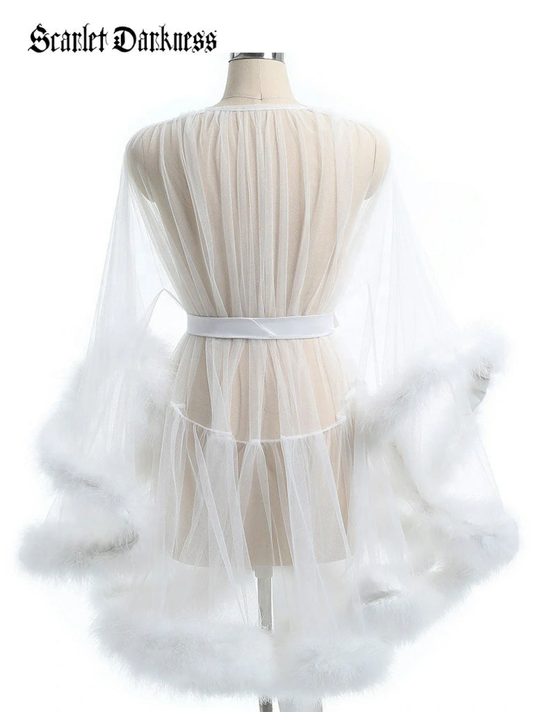 Scarlet Darkness Women's Sheer Mesh Robe Bathrobe Nightgown