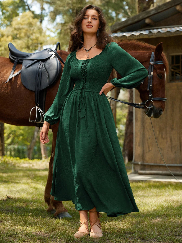 Scarlet Darkness Renaissance Elastic Waist Cross Straps Pockets Dress