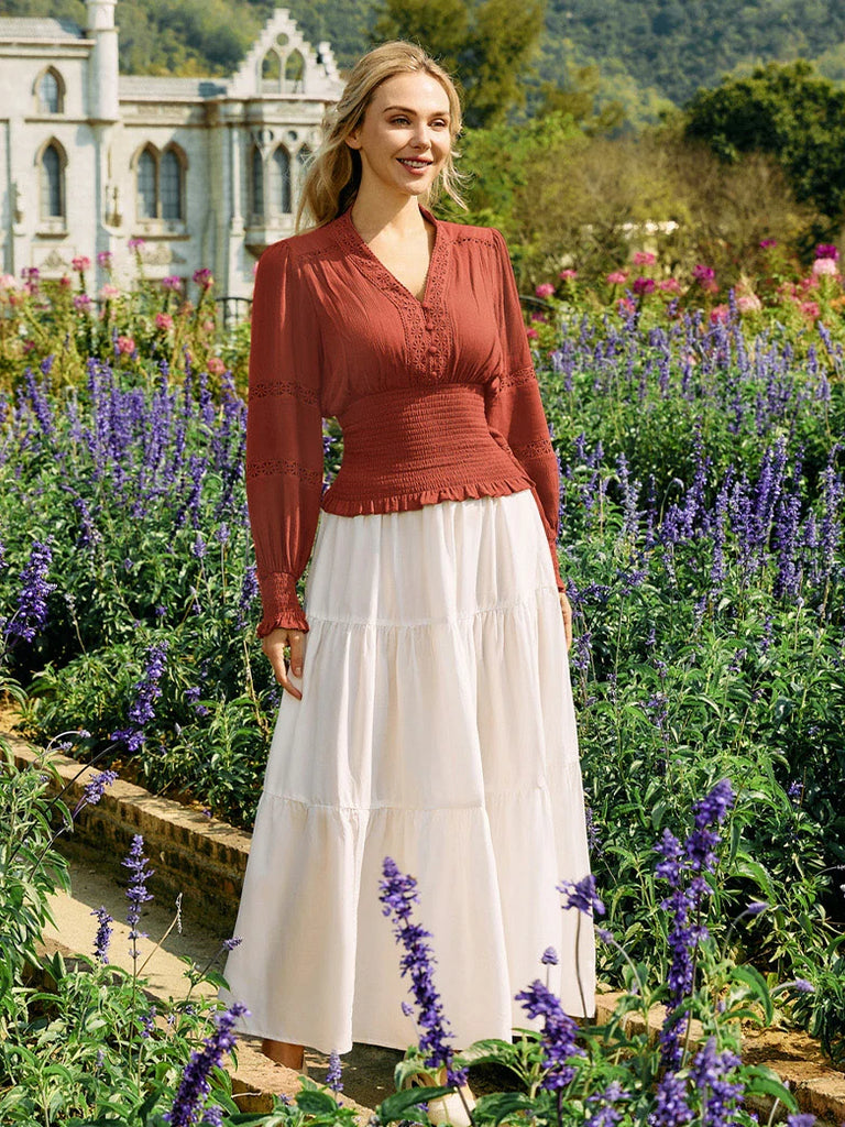 Scarlet Darkness Smocked Waist Renaissance Cotton Peasant Tops