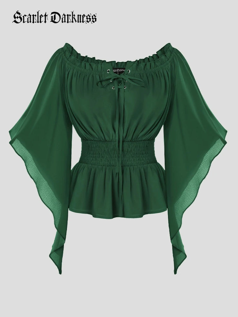 Scarlet Darkness Renaissance Flowing Off-Shoulder Witch Tops