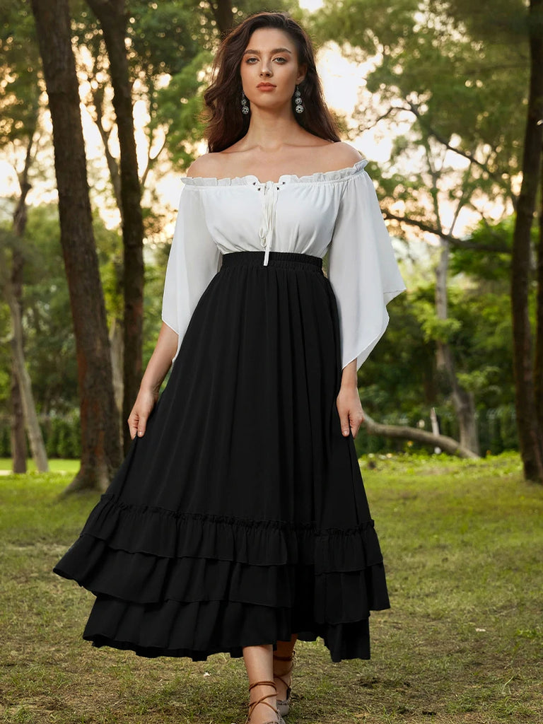 Scarlet Darkness Women Renaissance Tiered Swing Pocket Skirts