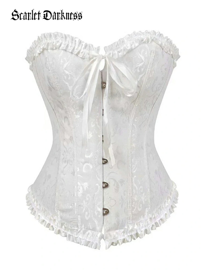 Scarlet Darkness Tinkerbell Jacquard Corset Top Boned Shapewear White