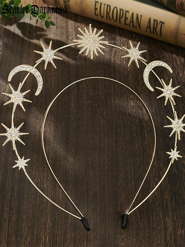 Scarlet Darkness Fantasy Fashion Star Moon Goddess Hair Crown Golden