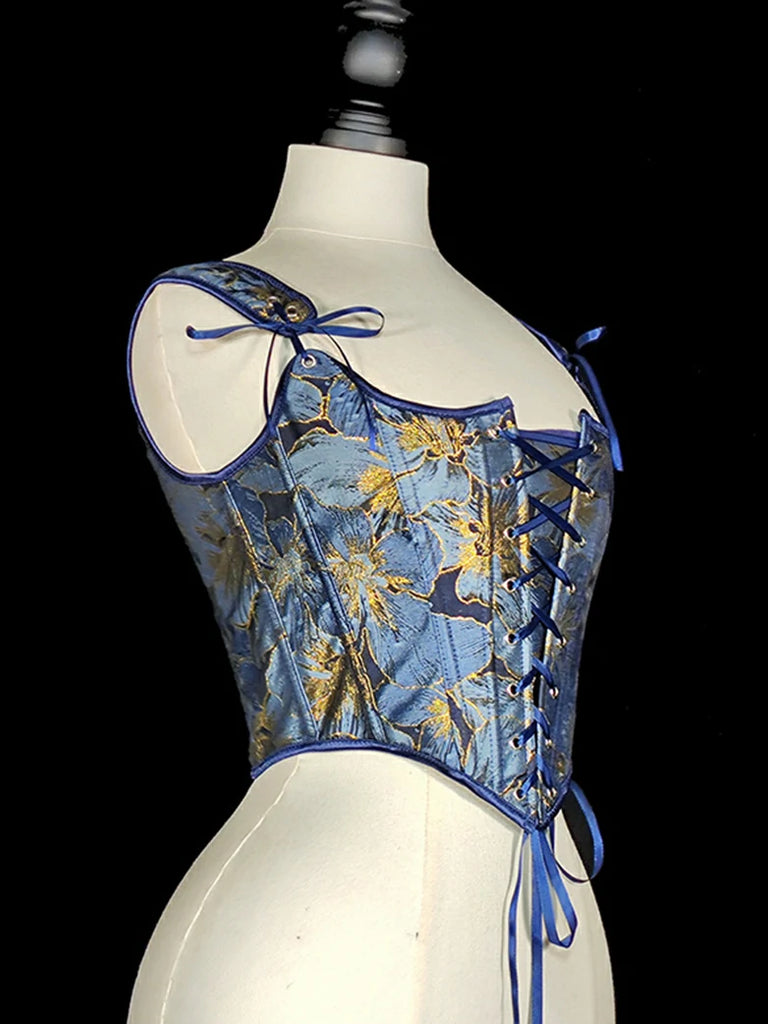 Scarlet Darkness Royal Blue Victorian Jacquard Corset with Lace up