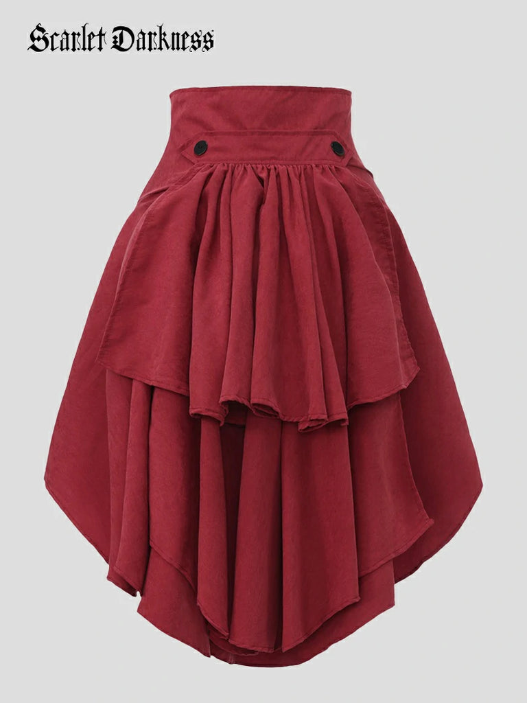 Scarlet Darkness Medieval High-Waisted Skirt with Irregular Hem and Tie