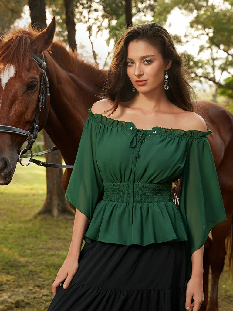 Scarlet Darkness Renaissance Flowing Off-Shoulder Witch Tops