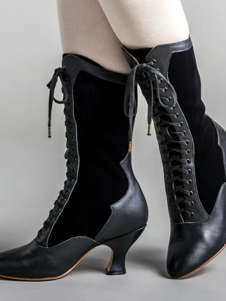 Scarlet Darkness Gothic Velvet Leather High-heeled Boots for Parties
