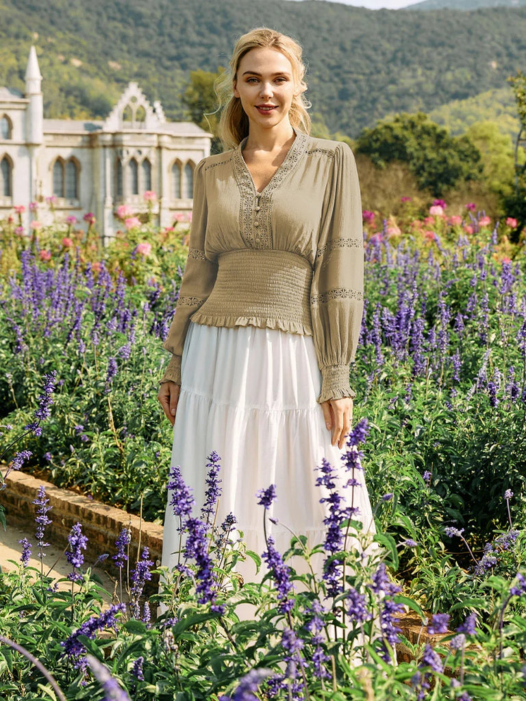 Scarlet Darkness Smocked Waist Renaissance Cotton Peasant Tops