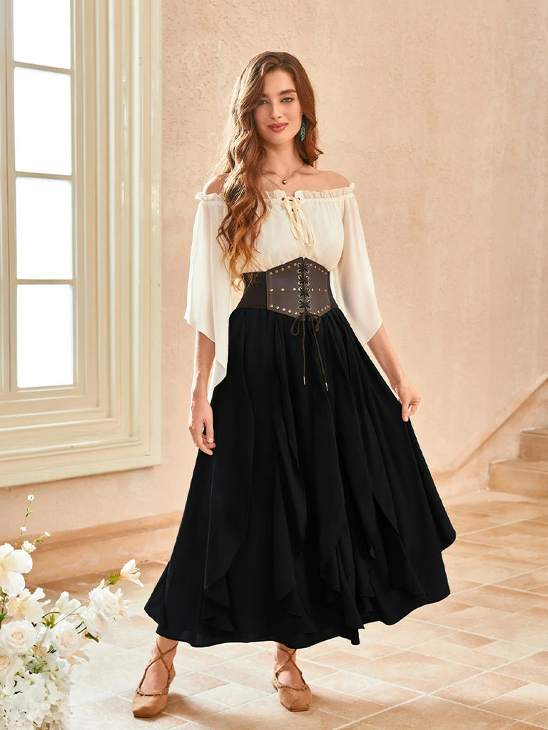 Scarlet Darkness Renaissance Ruffle Swing Skirt with Pockets