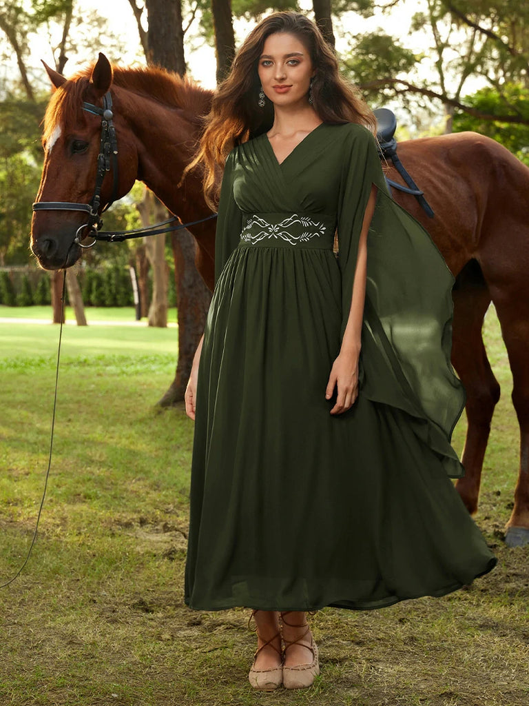 Scarlet Darkness Renaissance Purple Embroidered Chiffon Pockets Dress