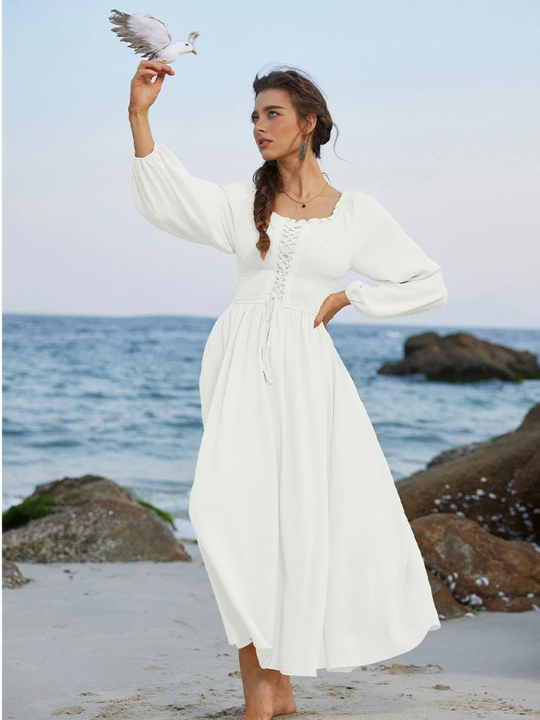 Scarlet Darkness Renaissance Elastic Waist Cross Straps Pockets Dress