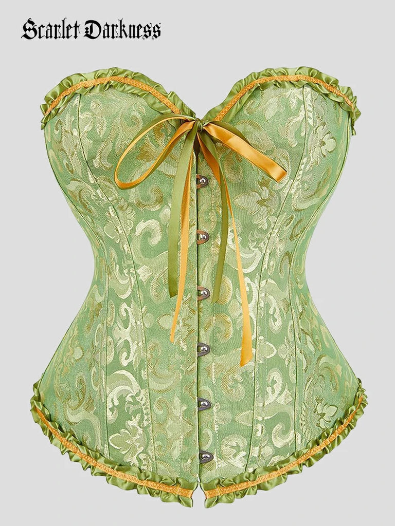 Scarlet Darkness Tinkerbell Jacquard Corset Top Boned Shapewear Green