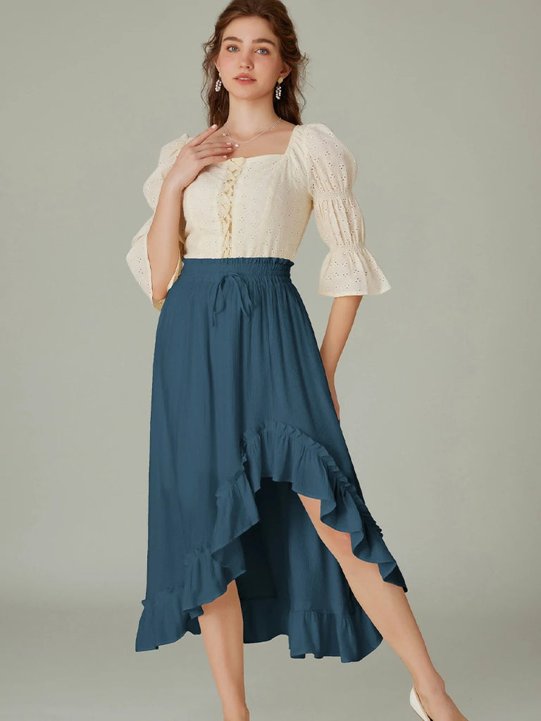 Scarlet Darkness Slub Cotton Renaissance Drawstring Waist Pocket Skirt