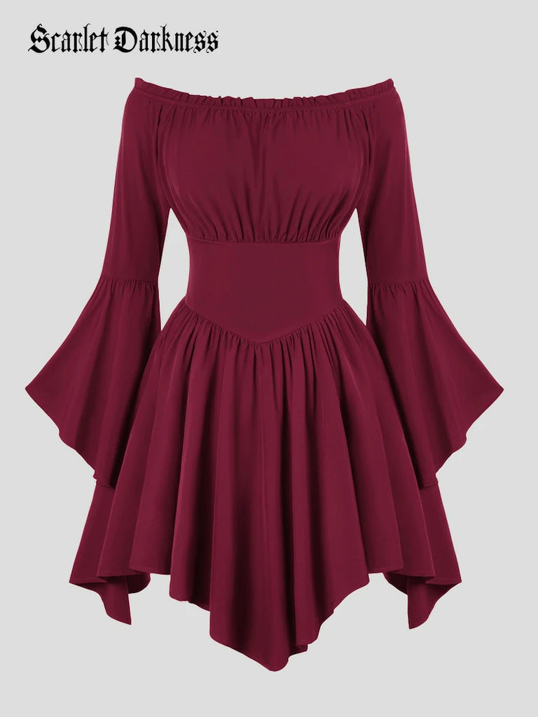 Scarlet Darkness Renaissance Irregular Hem Off Shoulder Pockets Dress