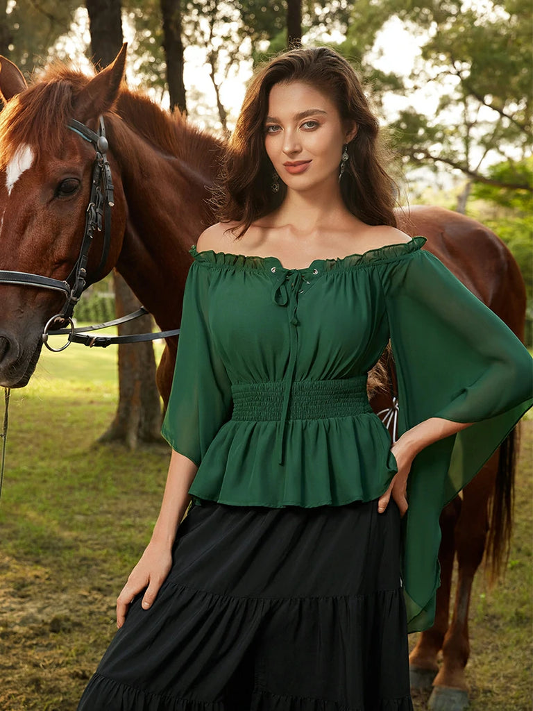 Scarlet Darkness Renaissance Flowing Off-Shoulder Witch Tops