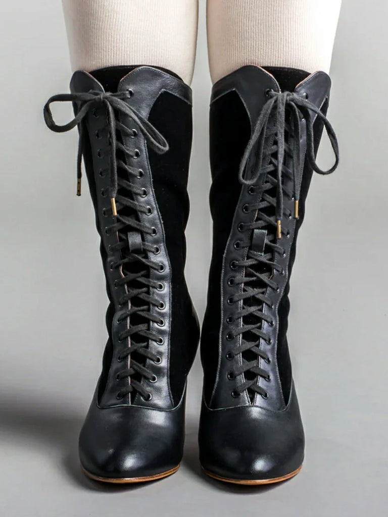 Scarlet Darkness Gothic Velvet Leather High-heeled Boots for Parties