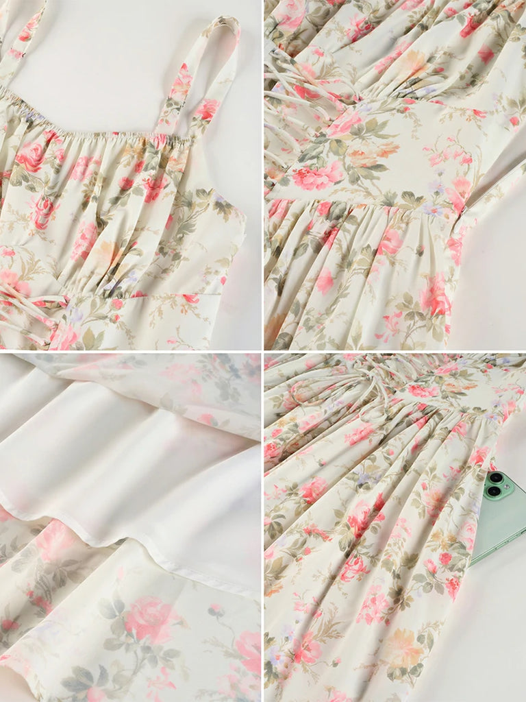 Scarlet Darkness 2026 Summer Floral Chiffon Flared Sundress for Women