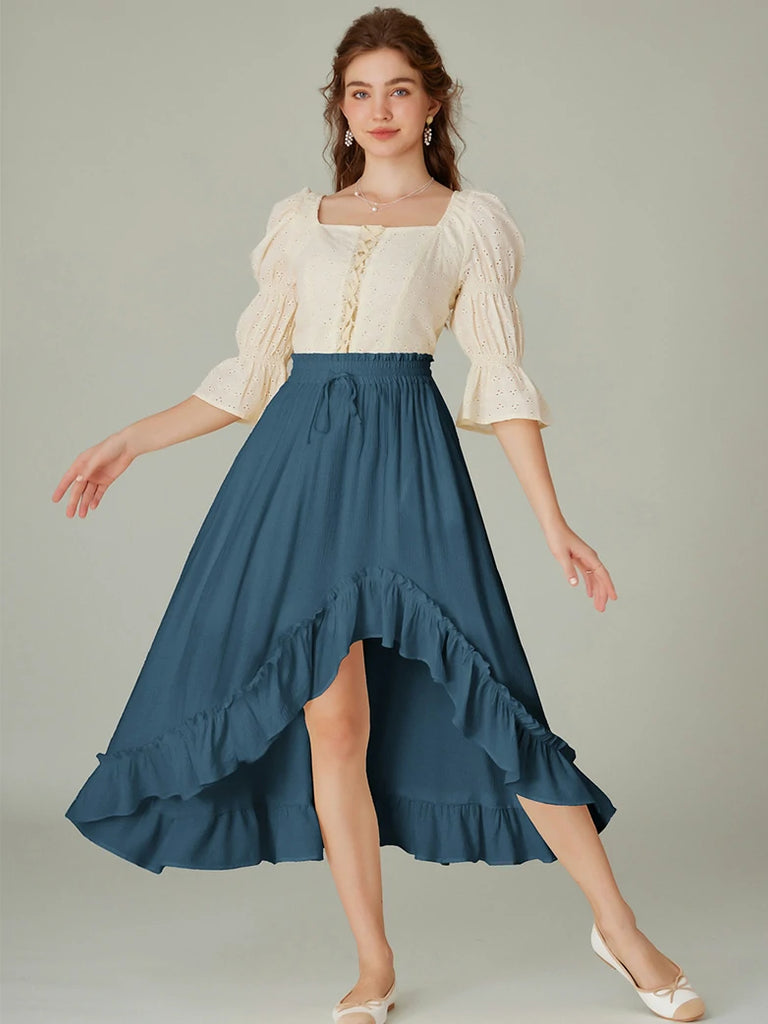 Scarlet Darkness Slub Cotton Renaissance Drawstring Waist Pocket Skirt