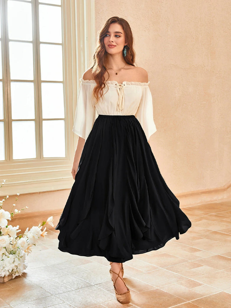 Scarlet Darkness Renaissance Ruffle Swing Skirt with Pockets